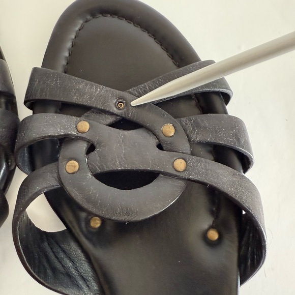 Cole Haan Black Slide Sandals with Gold Accents - Picture 13 of 14